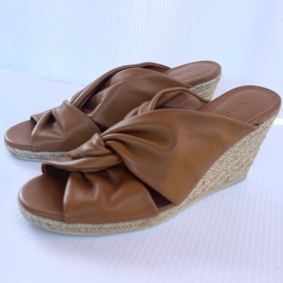 Vince Sylvia Wedge Espadrille Sandals Knotted Slip On Brown Leather 8 - Picture 2 of 10